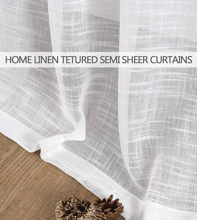 54 Inch Linen Sheer Curtain Panels Set of 2 (White, W35 X L54)