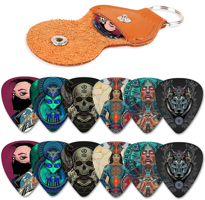 Medium Pack of 12 Guitar Picks with Pick Holder (Mix-1)