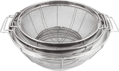 Set of 3 stainless steel mesh strainers ideal for straining, draining, rinsing, steaming or cooking.