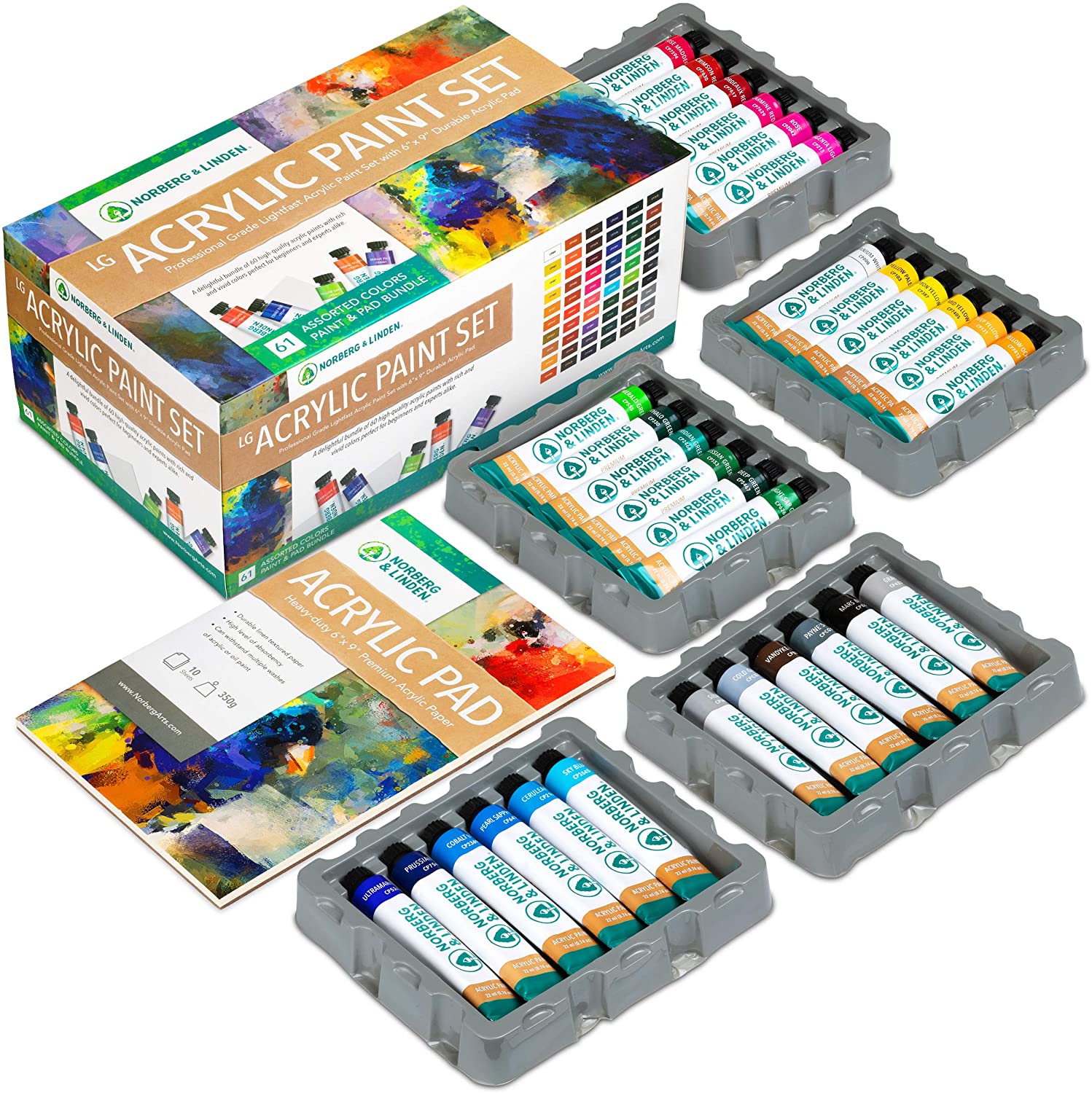 Acrylic Paint Set - 60 Color Tubes Canvas