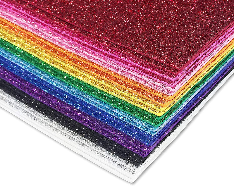 Pack of 36 Glitter Foam Sheets, 9" x 12", Assorted in 12 Colors