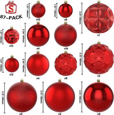 87ct Christmas Ball Ornaments Set Shatterproof