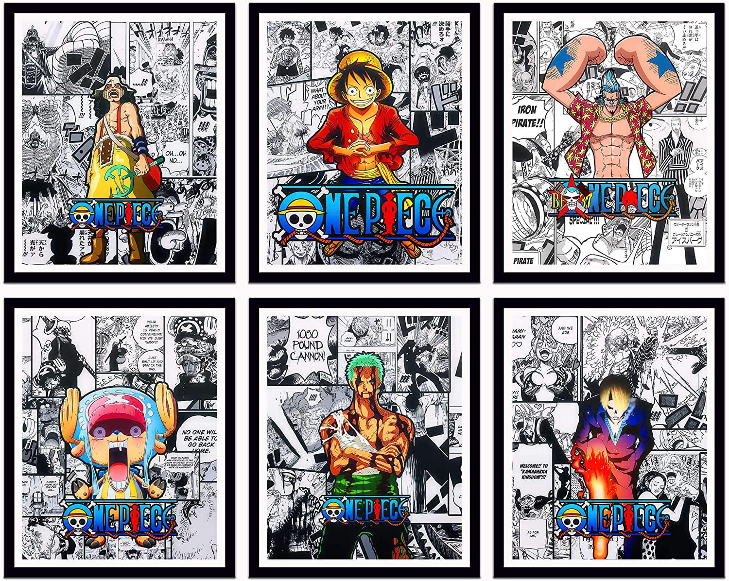 One Piece Anime Poster, Set of 6 (8 x 10 Inches)