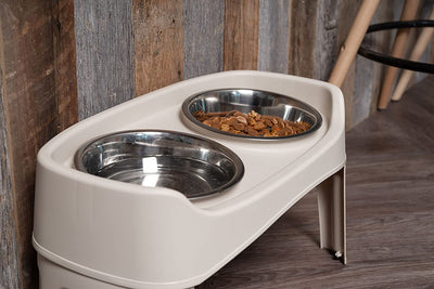 Raised pet bowl, with adjustable stand, (almond color)