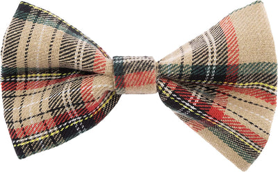 Adjustable Scottish Tartan Bowtie Dog Collar Size S Beige