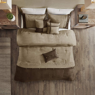 Comforter Set, Faux Rustic Brown Cal King (104" x 92"), 7-Piece