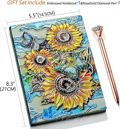 Retro Style Journal with Diamond Pen Set (Sunflower Color)