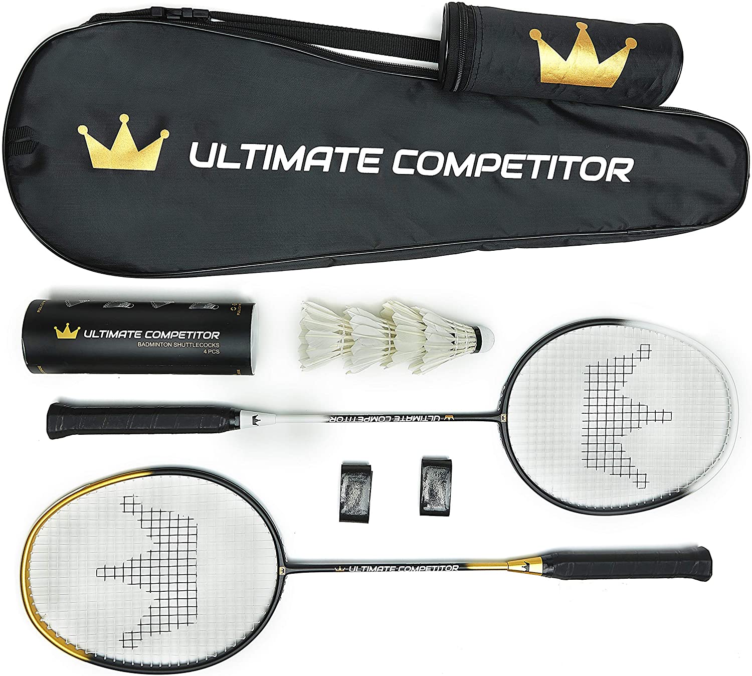 Set of 2 badminton rackets & 4 shuttlecocks, 28 x 10 x 3