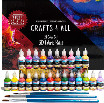 Pack of 24 assorted permanent 3D paints to decorate clothes