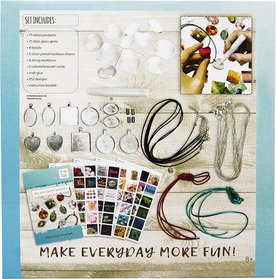 DIY jewelry kit, 11 pendant charms, 9 necklaces, 2 bracelets.