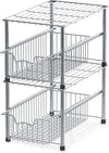 Stackable Sliding Basket Organizer Drawer Under Sink Cabinet, Chrome