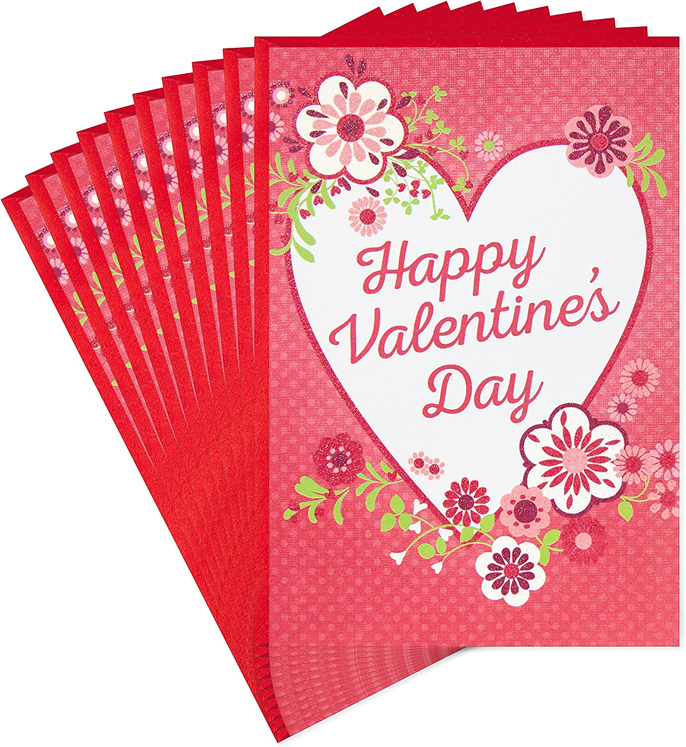 Valentine's Cards Hearts and Flowers 10 Cards with Envelopes