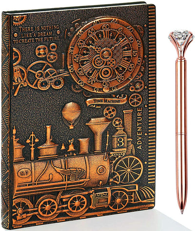 3D Train Vintage Leather Journal Writing Notebook