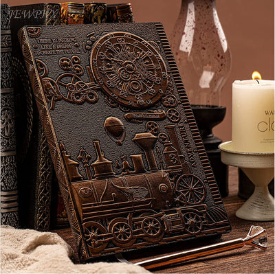 3D Train Vintage Leather Journal Writing Notebook