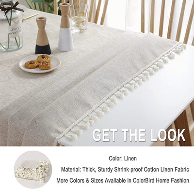 Tablecloth with cotton and linen tassels, (neutral)