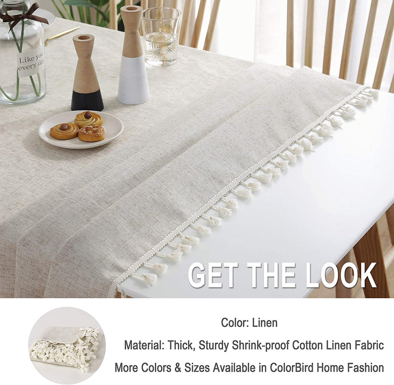 Tablecloth with cotton and linen tassels, (neutral)