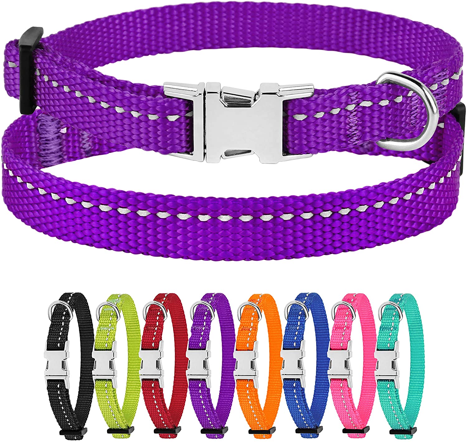 Pet collar with metal buckle, purple, 7-11 Inch