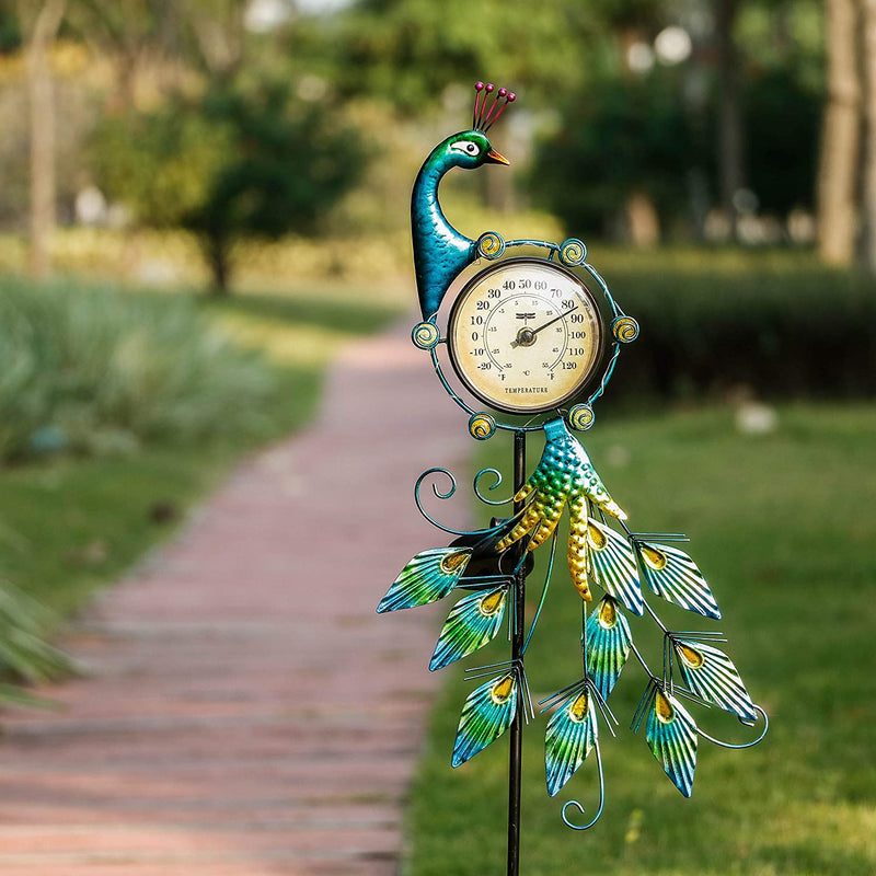 Solar Solar Light, Garden Peacock Decoration, Outdoor Thermometer