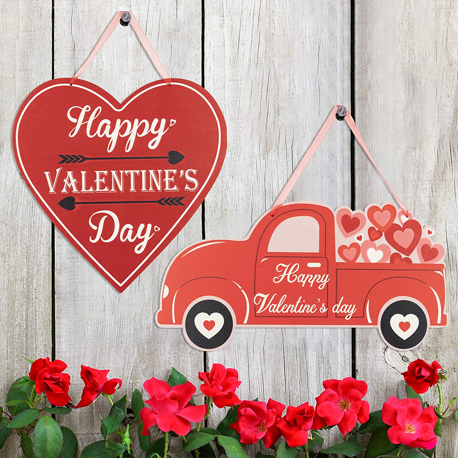 wooden valentine wall decor, 2 pcs