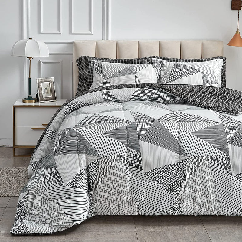 Gray and White Triangle Geometric Design 7-Piece Bedding Set
