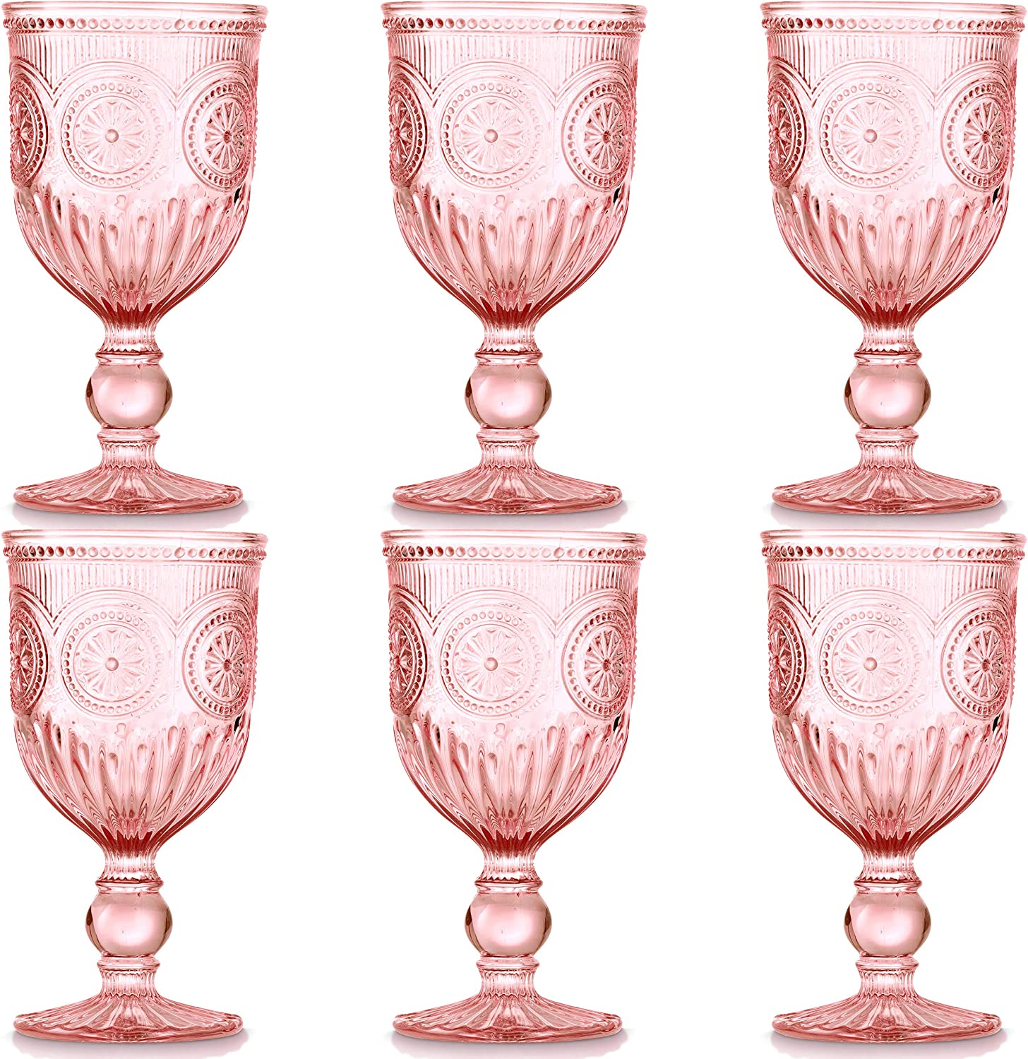 Crystal Vintage Look Wine Glasses. Set of 6 color Pink