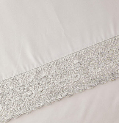 100% Microfiber 4-Piece Lace Sheet Set (Grey- (Queen)