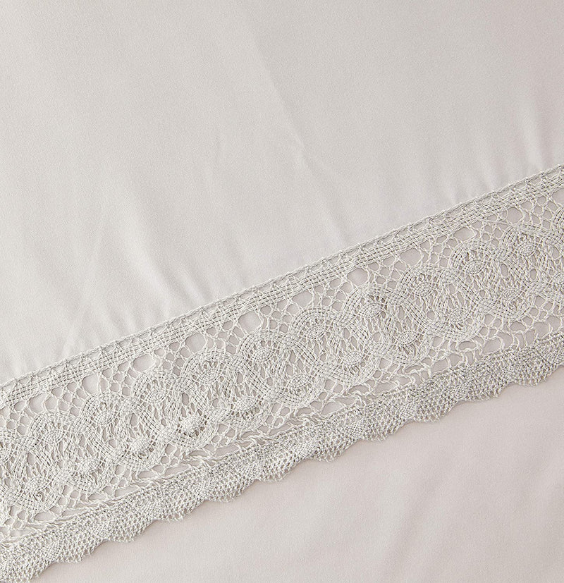 100% Microfiber 4-Piece Lace Sheet Set (Grey- (Queen)