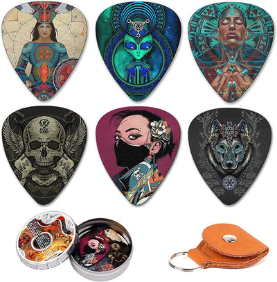 Medium Pack of 12 Guitar Picks with Pick Holder (Mix-1)