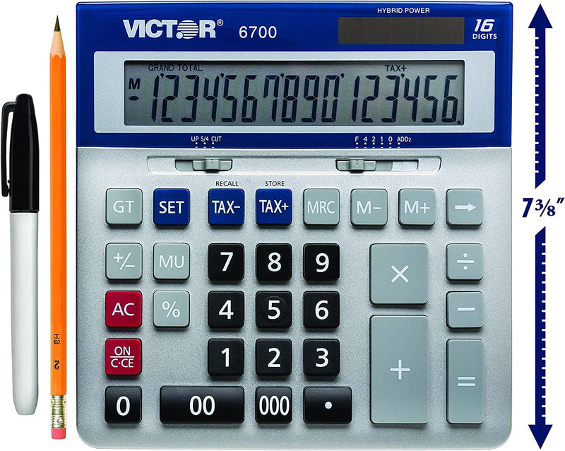 16-Digit Desktop Calculator, Silver, Blue