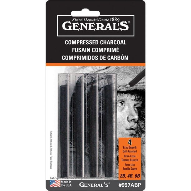 Compressed Drawing Charcoal Set, Black, 4/pk