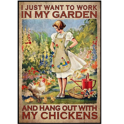 Vintage Metal Sign, Farm Chicken, 5.5" x 8"