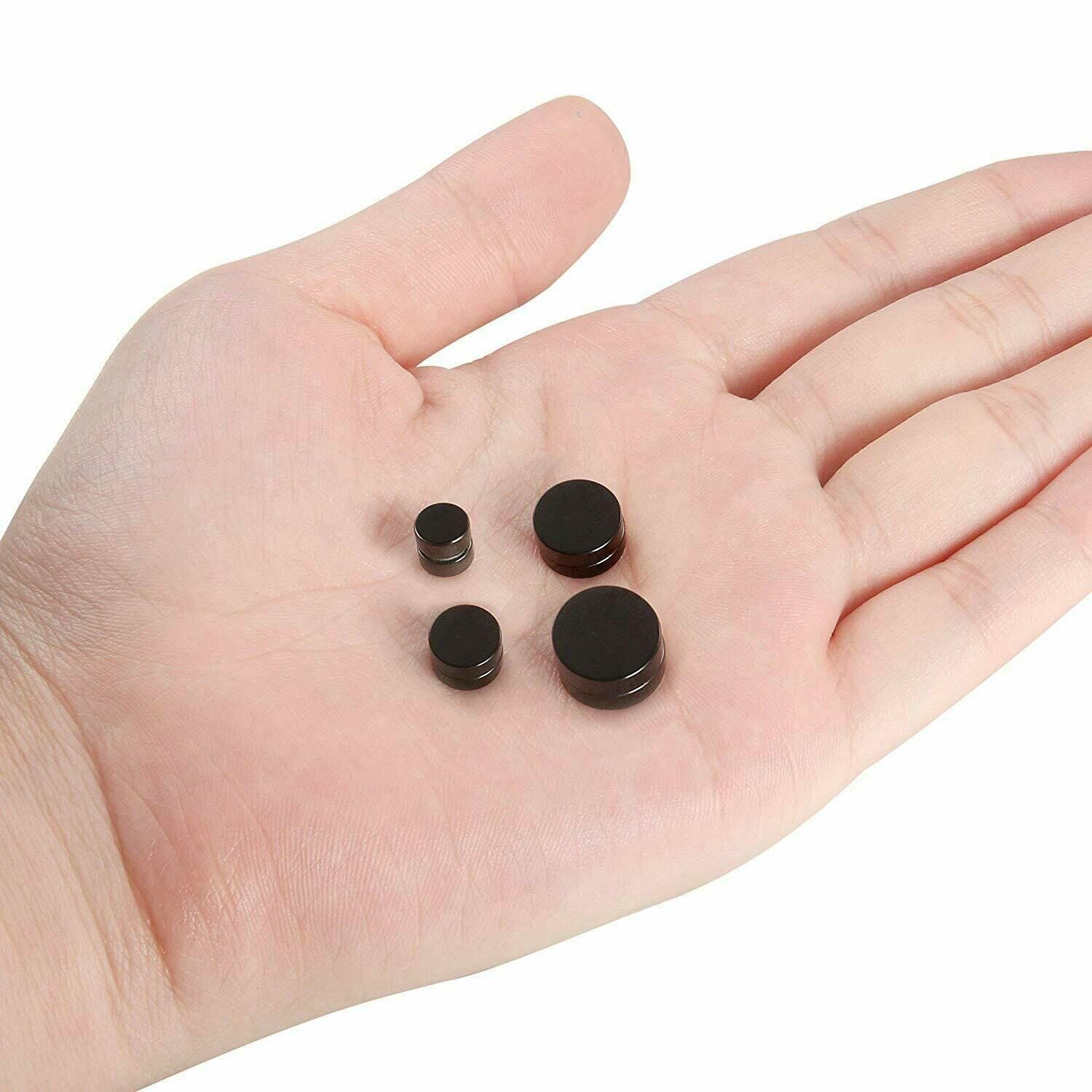 Stainless steel magnetic earrings, color: black, 10mm, 1 pair