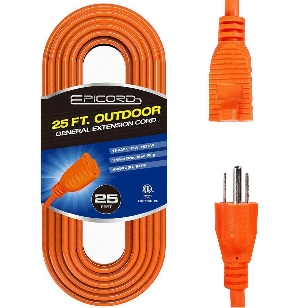 16/3 Outdoor Extension Cord (25ft) (Color: Orange)