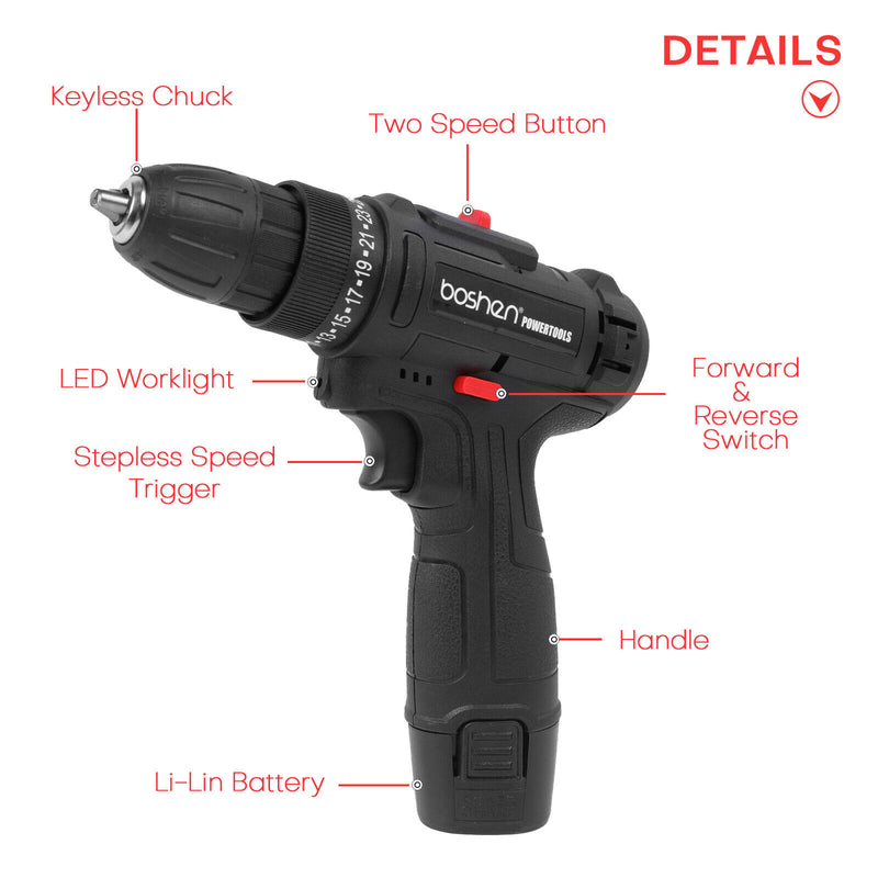 12V Electric Drill 2 Speed Cordless Electric Screwdriver