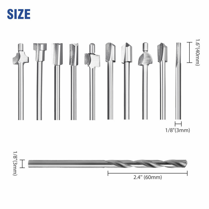 15pc 1/8" 3mm Shank Router Bit Set