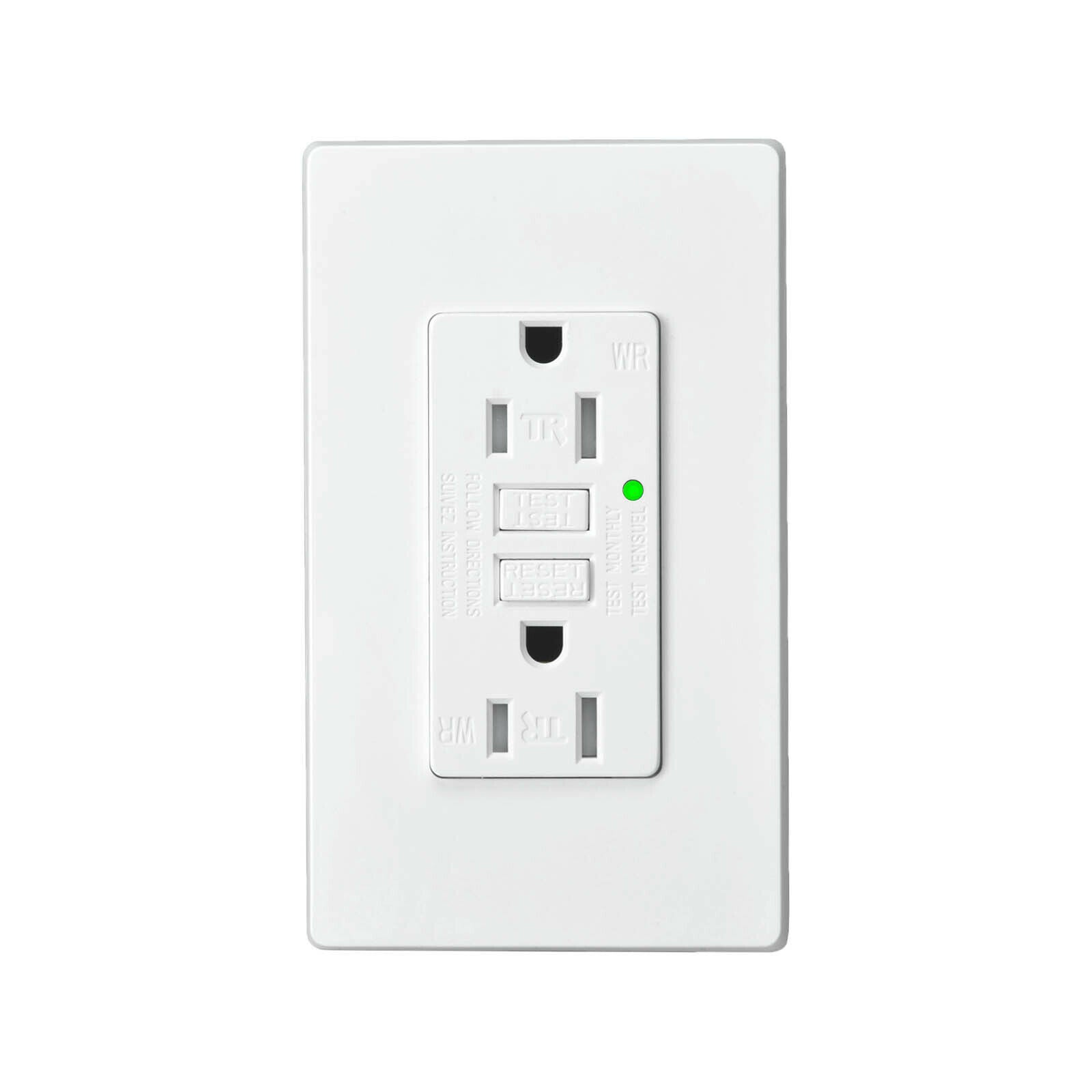 15-Amp Tamper-Resistant GFCI Outlet Receptacle, Color: White